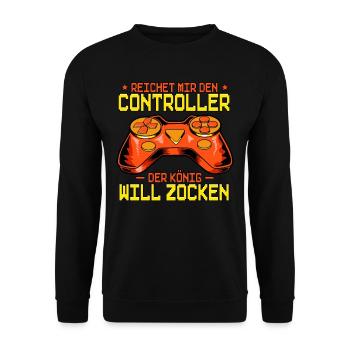 Zocken Gaming Reichet mir den Controller - Unisex Pullover - Schwarz - Vorne - Alina (178cm) & Michal (187cm)