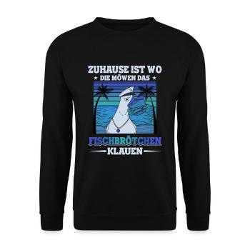 Fischbrötchen Möwe Norddeutsch - Unisex Pullover - Schwarz - Vorne - Alina (178cm) & Michal (187cm)