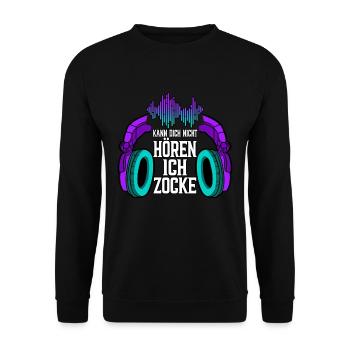 Zocken Gaming Kann Dich Nicht Hören Ich Zocke - Unisex Pullover - Schwarz - Vorne - Alina (178cm) & Michal (187cm)