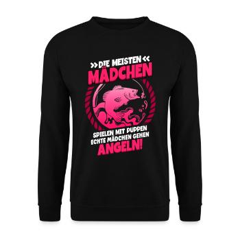Angeln Anglerin - Unisex Pullover - Schwarz - Vorne - Alina (178cm) & Michal (187cm)
