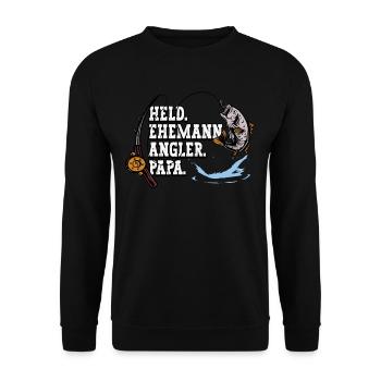 Angeln Angler Papa - Unisex Pullover - Schwarz - Vorne - Alina (178cm) & Michal (187cm)