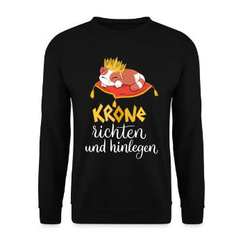Katze mit Krone Design für Faulenzer - Unisex Pullover - Schwarz - Vorne - Alina (178cm) & Michal (187cm)