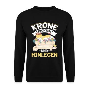 Katze mit Krone Design für Faulenzer - Unisex Pullover - Schwarz - Vorne - Alina (178cm) & Michal (187cm)