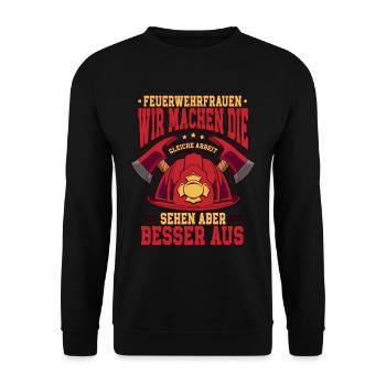 Feuerwehrfrauen Feuerwehrfrau - Unisex Pullover - Schwarz - Vorne - Alina (178cm) & Michal (187cm)