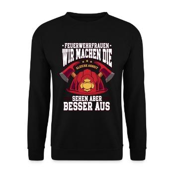 Feuerwehrfrauen Feuerwehrfrau - Unisex Pullover - Schwarz - Vorne - Alina (178cm) & Michal (187cm)