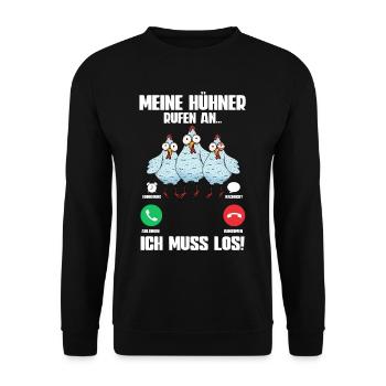 Huhn Meine Hühner Rufen An - Unisex Pullover - Schwarz - Vorne - Alina (178cm) & Michal (187cm)