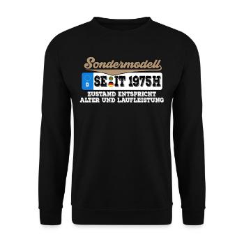 1975 Kennzeichen Geburtstag - Unisex Pullover - Schwarz - Vorne - Alina (178cm) & Michal (187cm)