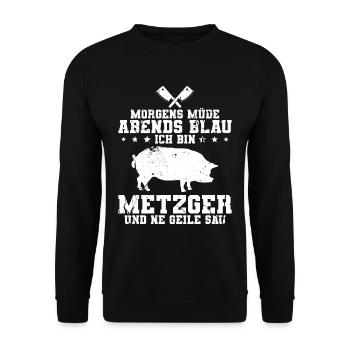 Fleischer Metzger - Unisex Pullover - Schwarz - Vorne - Alina (178cm) & Michal (187cm)