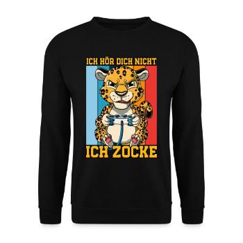 Zocken Gaming Ich Höre Dich Nicht Ich Zocke - Unisex Pullover - Schwarz - Vorne - Alina (178cm) & Michal (187cm)