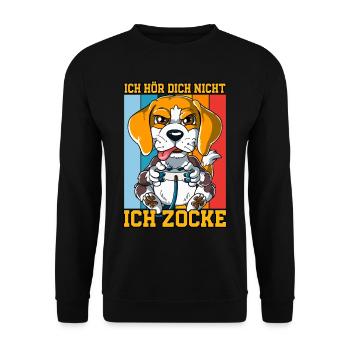 Zocken Gaming Ich Höre Dich Nicht Ich Zocke - Unisex Pullover - Schwarz - Vorne - Alina (178cm) & Michal (187cm)