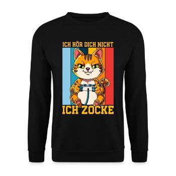 Zocken Gaming Ich Höre Dich Nicht Ich Zocke - Unisex Pullover - Schwarz - Vorne - Alina (178cm) & Michal (187cm)