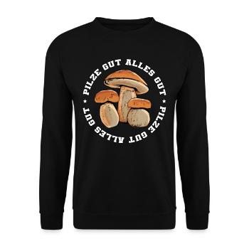 Pilzsammler Pilz Sucher - Unisex Pullover - Schwarz - Vorne - Alina (178cm) & Michal (187cm)