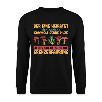 Pilzsammler Pilz Sucher - Unisex Pullover - Schwarz - Vorne - Alina (178cm) & Michal (187cm)