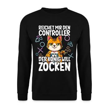Videospiel Gaming Katze Zocken - Unisex Pullover - Schwarz - Vorne - Alina (178cm) & Michal (187cm)