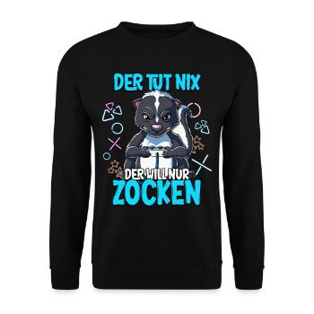 Zocken Gaming Der Tut Nix Der Will Nur Zocken - Unisex Pullover - Schwarz - Vorne - Alina (178cm) & Michal (187cm)