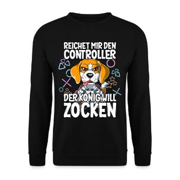 Videospiel Gaming Hund Zocken - Unisex Pullover - Schwarz - Vorne - Alina (178cm) & Michal (187cm)