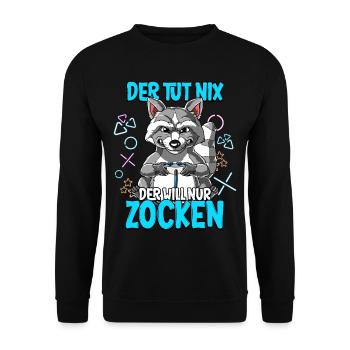 Zocken Gaming Der Tut Nix Der Will Nur Zocken - Unisex Pullover - Schwarz - Vorne - Alina (178cm) & Michal (187cm)