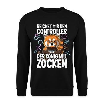 Videospiel Gaming Roter Panda Zocken - Unisex Pullover - Schwarz - Vorne - Alina (178cm) & Michal (187cm)