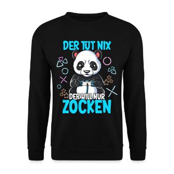Zocken Gaming Der Tut Nix Der Will Nur Zocken - Unisex Pullover - Schwarz - Vorne - Alina (178cm) & Michal (187cm)
