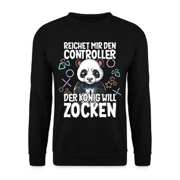 Videospiel Gaming Panda Zocken - Unisex Pullover - Schwarz - Vorne - Alina (178cm) & Michal (187cm)