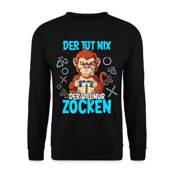 Zocken Gaming Der Tut Nix Der Will Nur Zocken - Unisex Pullover - Schwarz - Vorne - Alina (178cm) & Michal (187cm)