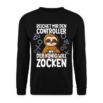 Videospiel Gaming Faultier Zocken - Unisex Pullover - Schwarz - Vorne - Alina (178cm) & Michal (187cm)