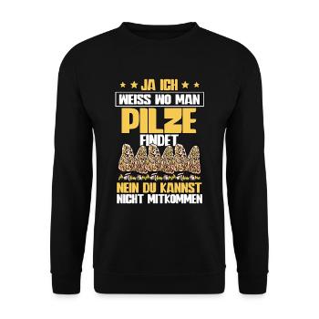 Pilzsammler Pilz Sucher - Unisex Pullover - Schwarz - Vorne - Alina (178cm) & Michal (187cm)
