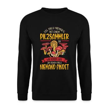 Pilzsammler Pilz Sucher - Unisex Pullover - Schwarz - Vorne - Alina (178cm) & Michal (187cm)