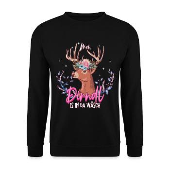 Mei Dirndl Is In Da Wäsch - Unisex Pullover - Schwarz - Vorne - Alina (178cm) & Michal (187cm)