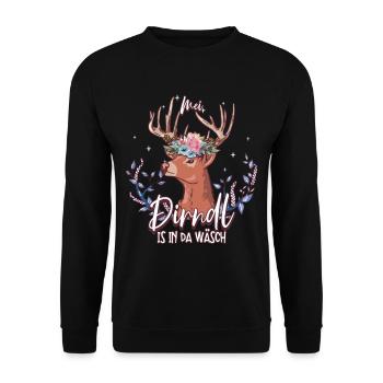 Mei Dirndl Is In Da Wäsch - Unisex Pullover - Schwarz - Vorne - Alina (178cm) & Michal (187cm)