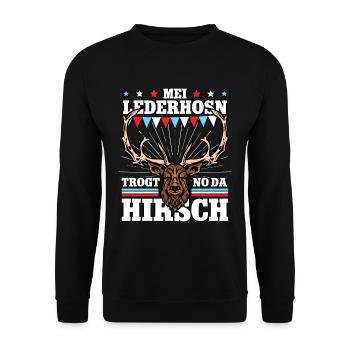 Mei Lederhosn Trogt No Da Hirsch - Unisex Pullover - Schwarz - Vorne - Alina (178cm) & Michal (187cm)