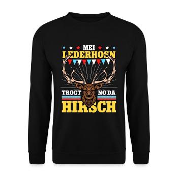 Mei Lederhosn Trogt No Da Hirsch - Unisex Pullover - Schwarz - Vorne - Alina (178cm) & Michal (187cm)