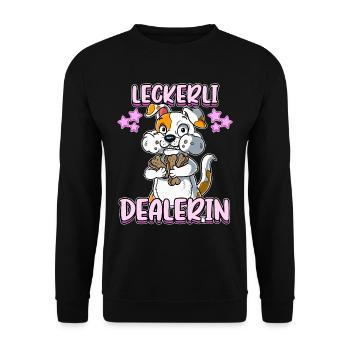 Leckerli Dealerin Hundebesitzer - Unisex Pullover - Schwarz - Vorne - Alina (178cm) & Michal (187cm)