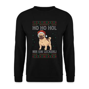 Mops Weihnachten - Unisex Pullover - Schwarz - Vorne - Alina (178cm) & Michal (187cm)