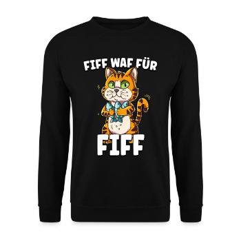 Katze Fisch - Unisex Pullover - Schwarz - Vorne - Alina (178cm) & Michal (187cm)