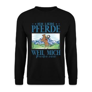 Ich liebe Pferde - Unisex Pullover - Schwarz - Vorne - Alina (178cm) & Michal (187cm)