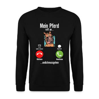 Mein Pferd Ruft An Pferde - Unisex Pullover - Schwarz - Vorne - Alina (178cm) & Michal (187cm)