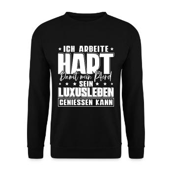 Ich Arbeite Hart Damit Mein Pferd - Unisex Pullover - Schwarz - Vorne - Alina (178cm) & Michal (187cm)