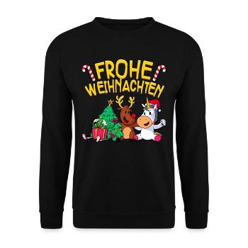 Frohe Weihnachten - Unisex Pullover - Schwarz - Vorne - Alina (178cm) & Michal (187cm)