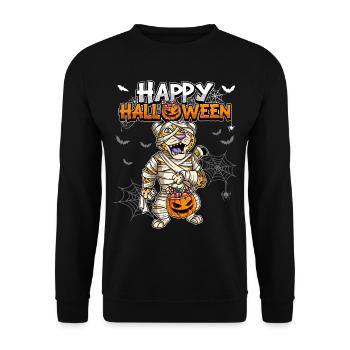 Halloween Leopard Mumie - Unisex Pullover - Schwarz - Vorne - Alina (178cm) & Michal (187cm)
