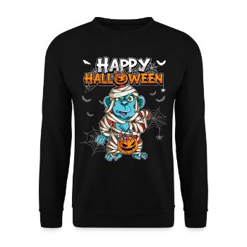 Halloween Affe Mumie - Unisex Pullover - Schwarz - Vorne - Alina (178cm) & Michal (187cm)