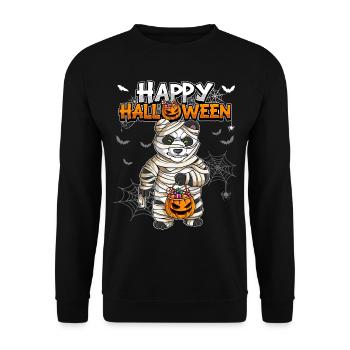 Halloween Panda Mumie - Unisex Pullover - Schwarz - Vorne - Alina (178cm) & Michal (187cm)