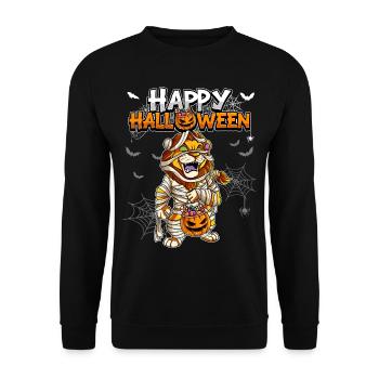 Halloween Löwe Mumie - Unisex Pullover - Schwarz - Vorne - Alina (178cm) & Michal (187cm)