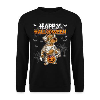Halloween Hund Mumie - Unisex Pullover - Schwarz - Vorne - Alina (178cm) & Michal (187cm)