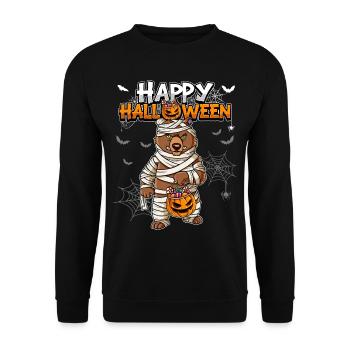 Halloween Bär Mumie - Unisex Pullover - Schwarz - Vorne - Alina (178cm) & Michal (187cm)