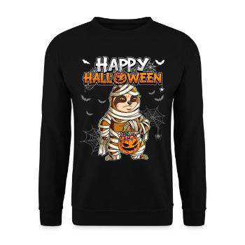 Halloween Faultier Mumie - Unisex Pullover - Schwarz - Vorne - Alina (178cm) & Michal (187cm)