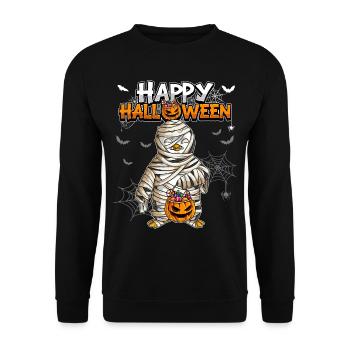 Halloween Pinguin Mumie - Unisex Pullover - Schwarz - Vorne - Alina (178cm) & Michal (187cm)