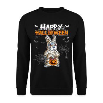 Halloween Hase Mumie - Unisex Pullover - Schwarz - Vorne - Alina (178cm) & Michal (187cm)
