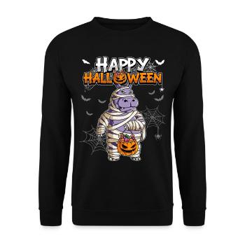 Halloween Nilpferd Mumie - Unisex Pullover - Schwarz - Vorne - Alina (178cm) & Michal (187cm)