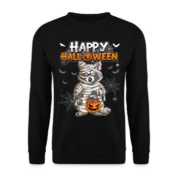 Halloween Waschbär Mumie - Unisex Pullover - Schwarz - Vorne - Alina (178cm) & Michal (187cm)